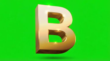 Çarpıcı bir 3D oluşturulmuş altın harfli 'B', çeşitli video projelerinde krom anahtar bileşimi için mükemmel, canlı yeşil ekran arkaplanı üzerinde döner.