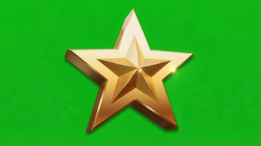 Mükemmelliği ve başarıyı simgeleyen parıldayan altın yıldız, çeşitli video projelerinde krom anahtarlama için mükemmel olan canlı yeşil ekran arkaplanı karşısında belirgin bir şekilde sergilenir..