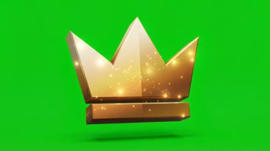 Parıldayan parçacıklarla süslenmiş görkemli bir altın taç canlı yeşil bir ekrana karşı zarafetle süzülür. Kraliyet, başarı ve birinci sınıf kaliteyi sembolize eder..