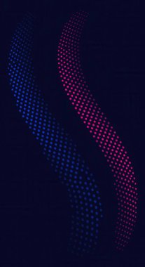 Bu soyut resim, biri mavi diğeri pembe olmak üzere iki dalgalı çizgiye sahiptir, koyu, koyu mavi arkaplan üzerine kurulu küçük noktalardan oluşur. Çizgiler dinamik ve modern bir görsel efekt yaratır..