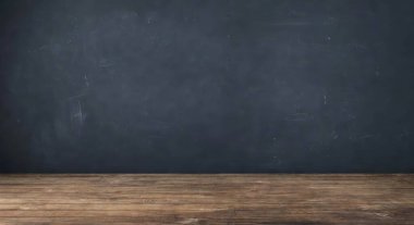 Koyu gri beton bir duvara kurulmuş boş bir ahşap masanın minimalist bir görüntüsü ürün gösterimleri veya metin örtüleri için çok yönlü bir zemin sağlıyor. Doğal ahşap, desenli betonla çelişiyor..