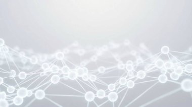 Parlak düğümleri ve bağlayıcı çizgileri olan karmaşık bir ağ yapısının 3 boyutlu görüntüsü. Yumuşak odak ve açık renk paleti yüksek teknoloji ve bilimsel bir his yaratır..