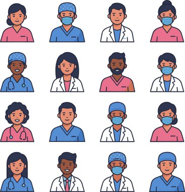 Aralarında doktorlar, hemşireler ve cerrahların da bulunduğu çeşitli tıp uzmanlarından oluşan bir grup. Çeşitli ten tonları ve cinsiyetlere sahip karikatür avatarları olarak tasvir ediliyorlar. Bazıları maske takıyor..
