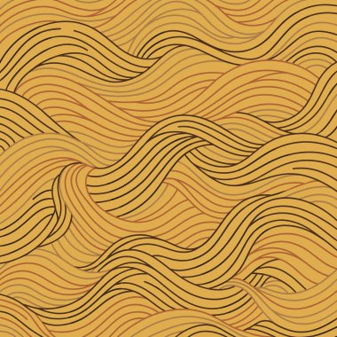 Altın sarısı ve kahverenginin çeşitli tonlarında dalgalı ve dalgalı çizgiler içeren büyüleyici, pürüzsüz bir desen dinamik ve organik soyut bir arkaplan yaratır..