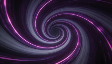 Büyüleyici soyut bir arka plan. Hipnotize edici bir spiral tünel. Parlak mor neon ışık yolları var..