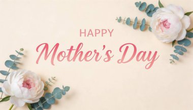 Narin beyaz şakayık ve taze okaliptüs yapraklı güzel bir mutlu anneler günü tebrik kartı. Anneleri kutlamak için mükemmel bir ortam..