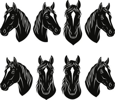 Her biri benzersiz açı ve ifadelerle betimlenmiş sekiz siyah ve beyaz at başlı siluetinden oluşan çarpıcı bir koleksiyon atların görkemli güzelliklerini gözler önüne seriyor..