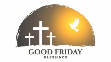 Kutsal Cuma için kutsal bir illüstrasyon, üç haç silueti parlayan bir gökyüzüne karşı, barış ve bereketi simgeliyor..