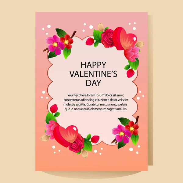 Tarjeta San Valentín Con Flores Colores Follaje — Vector de stock