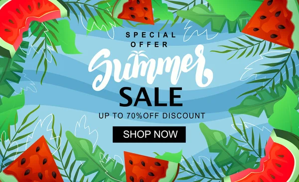 Summer Sale Banner Template Watermelon Slice — Stock Vector