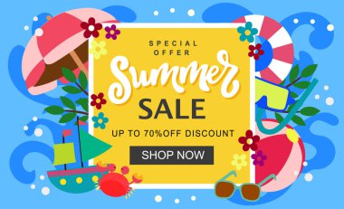 Yaz indirimi afişi plaj tatili şablonu