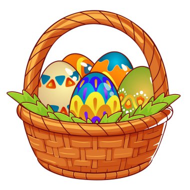 Paskalya yumurtaları ahşap sepeti