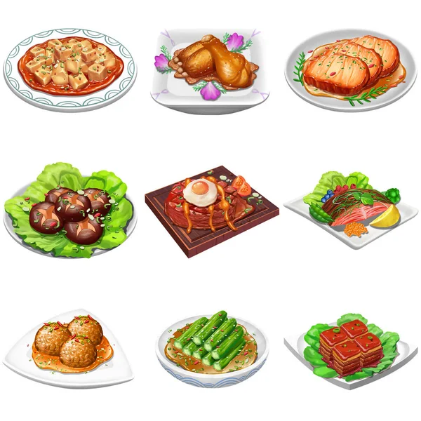Heerlijk Eten Van Hele Wereld Voedselset Realistische Illustratie Cartoon Objecten — Stockfoto