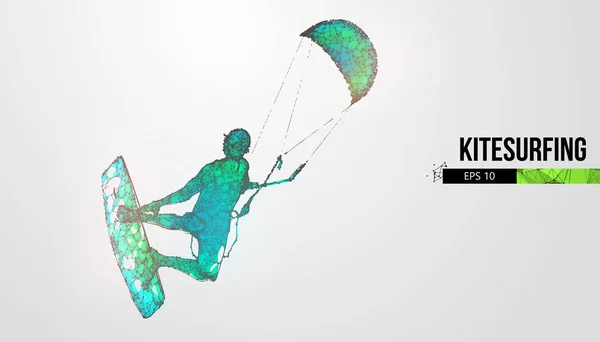 Kiteboarding, hidrofoil. Silhueta de um kitesurfer. Competição Freeride. Ilustração vetorial. Obrigado por ver. — Vetor de Stock