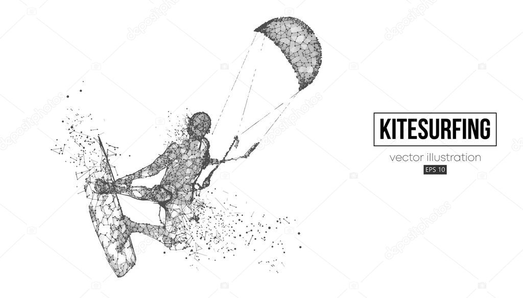 Kiteboarding, hydrofoil. Silhouette of a kitesurfer. Freeride competition. Vector illustration. Thanks for watching