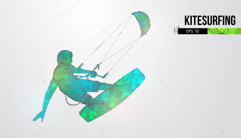 Kiteboarding, hydrofoil. Silhouette of a kitesurfer. Freeride competition. Vector illustration. Thanks for watching