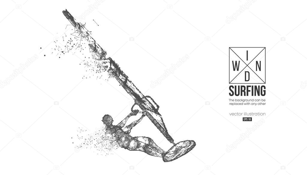Windsurfing. Wireframe silhouette of a windsurfer. Freeride competition. Vector illustration. Thanks for watching