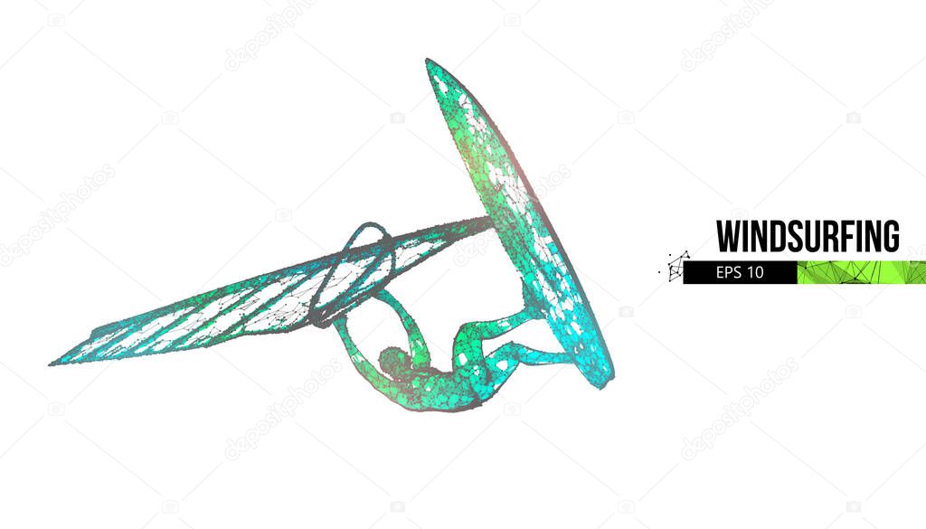 Windsurfing. Wireframe silhouette of a windsurfer. Freeride competition. Vector illustration. Thanks for watching