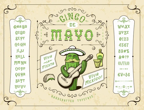 Font Cinco de Mayo. rupa huruf vintage Craft retro - Stok Vektor