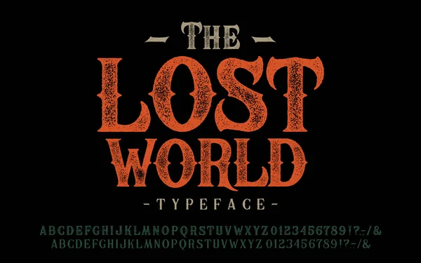 Betűtípus The Lost World. Kézműves retro vintage betűtípus — Stock Vector
