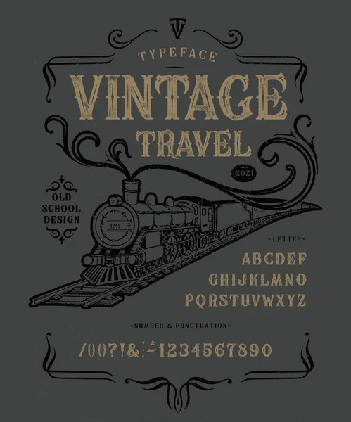 Vector illustration Font Vintage Travel Steam locomotive — 스톡 벡터