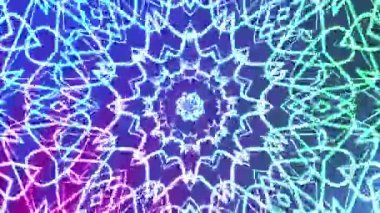 Soyut Girdaplar Kaleydoskop A, Soyut geometrik neon çizgiler kaleydoskopik desen animasyonu canlı renk gradyanlarıyla, Stok telif hakkı olmayan video.