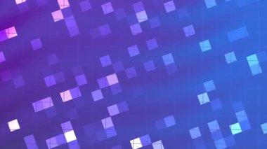 Twirls Blink Square soyut dijital arkaplan, canlı mavi ve mor renkli geometrik şekiller, Stock telif hakkı olmayan video.