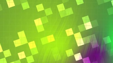 Twirls Blink Square soyutlamaları, renkli karelerin soyut geometrik animasyonu canlı yeşil bir arkaplan boyunca hareket ediyor, Video Stok kraliyet ailesi.