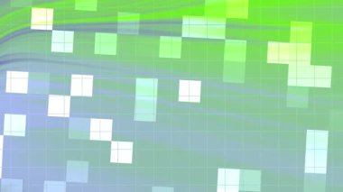 Twirl Blink Square, soyut yeşil ve mavi dijital arkaplan beyaz kareler ve ızgara çizgileri yavaşça akıyor, Stock telif hakkı olmayan videolar.