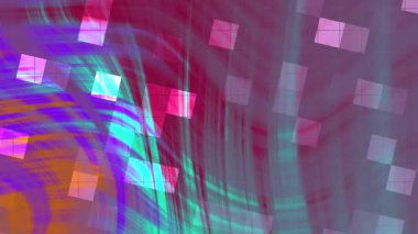 Twirl Blink Square soyut dijital animasyon kıvrımlı renkli şekiller ve şebeke arka planında geometrik kareler, telif hakkı olmayan hisse senedi.