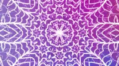 Soyut Dönen Kaleydoskop A, Büyüleyici beyaz neon çizgileri mor bir gradyan olan Video Stoku krallığına karşı simetrik bir kaleydoskop şekli oluşturur.