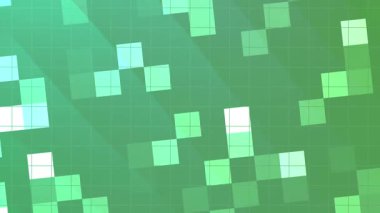 Twirls Blink Square soyut yeşil arkaplan animasyonu geometrik şekiller ve ızgara çizgileri, pürüzsüz döngü, stok telif hakkı olmayan video..