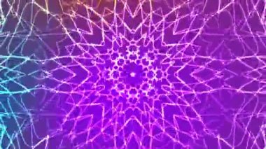 Soyut Dönen Kaleydoskop A, soyut neon mandala animasyonu mor arka planda parlayan çizgiler, telif hakkı olmayan hisse senedi.