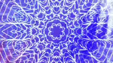 Soyut girdaplar Kaleydoskop A, büyüleyici neon mavi ve beyaz kaleydoskop animasyonu simetrik geometrik desenler, telif hakkı olmayan stoklar.