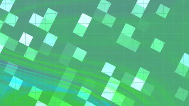 Soyut Twirl Blink Square, soyut yeşil ve mavi geometrik desenli ızgara ve akış çizgileri arka plan animasyonu, telif hakkı olmayan hisse senedi.