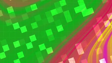 Soyut Twirl Blink Square, soyut yeşil kareler ve renkli akış çizgileri dinamik bir geometrik arkaplan oluşturur, Stock telif hakkı olmayan video.