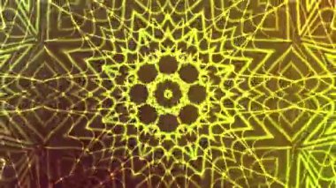 Soyut Twirls Kaleydoskop A, animasyon neon yeşil simetrik mandala deseni kahverengi arka planda yıldız patlaması tasarımı, telif hakkı olmayan hisse senedi.