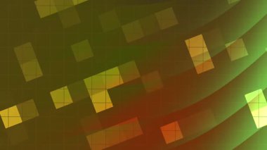 Soyut Twirls Blink Square, Soyut geometrik mozaik animasyon yeşil, sarı ve kırmızı renk gradyanı, Video Stoku kraliyet ailesi.