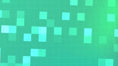 Twirls Blink Square soyutlamaları, pikselli karelerle soyut animasyon arkaplanı, yeşil ve gök mavisi bir gradyan üzerinde hareket ediyor, Stock telif hakkı olmayan video.