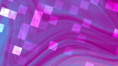 Soyut Twirl Blink Square, soyut animasyon arkaplan akışkan mor ve mavi dalgalar ve geometrik kareler, hisse senedi telif hakkı olmayan video.