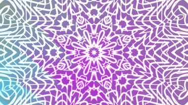 Soyut Dönen Kaleydoskop A, soyut çiçekli mandala tasarımı, canlı mor arka plan üzerinde geometrik beyaz çizgiler, serbest kraliyet hisse senedi.
