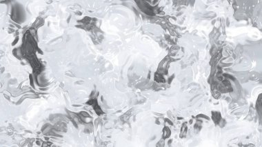 Soyut Plastik Su, parlak yansımaları olan soyut sıvı doku ve beyaz ve gri tonlarında akışkan hareket, Stock kraliyet imajı.