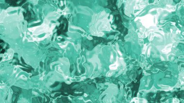 Soyut plastik su B, soyut turkuaz sıvı su yüzeyi, pürüzsüz bir döngü içinde parıldayan yansımalar, şeffaf bir arkaplan