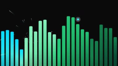 Müzik Podcast Üretimi ve Dijital Eşitleyici Ekranı için Yeşil Neon Ses Görüntüleyici Çubukları Ses Dalga Animasyonu