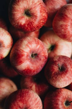 Taze toplanmış kırmızı elmalı makro shot..
