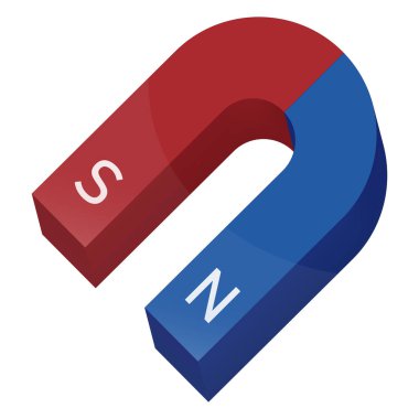 Beyaz zemin üzerinde kırmızı ve mavi renkte mıknatıs şeklindeki üç boyutlu hacimli at nalı vektör illüstrasyonuName