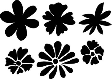 Çiçek siluetlerinin vektör kümesi.