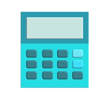 Beyaz arkaplanda bir çizim hesap makinesi. Mavi Hesap Makinesi.