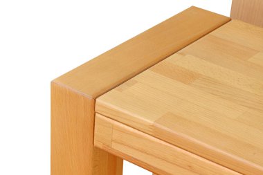 Tahta bank yüzeyi. Doğal ahşap mobilyalar, beyaz arka planda izole edilmiş. Video ya da fotoğraf çekimi için sağlam ahşap bank