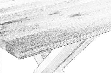 Tahta masa yüzeyi. Doğal ahşap mobilyalar. Katı ahşap masa üstü ve bacaklar beyaz arkaplan üzerinde izole